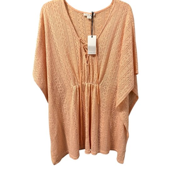Loverich Peach Knit Beach Cover Up With Tie Front Elastic Waist Crochet Style Sz - Picture 2 of 12